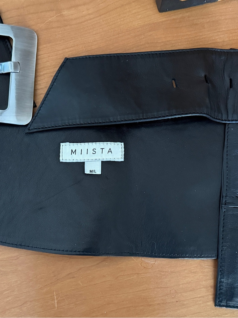 Miista Black Wide Leather Belt Bag with Silver Buckle - Picture 9 of 13